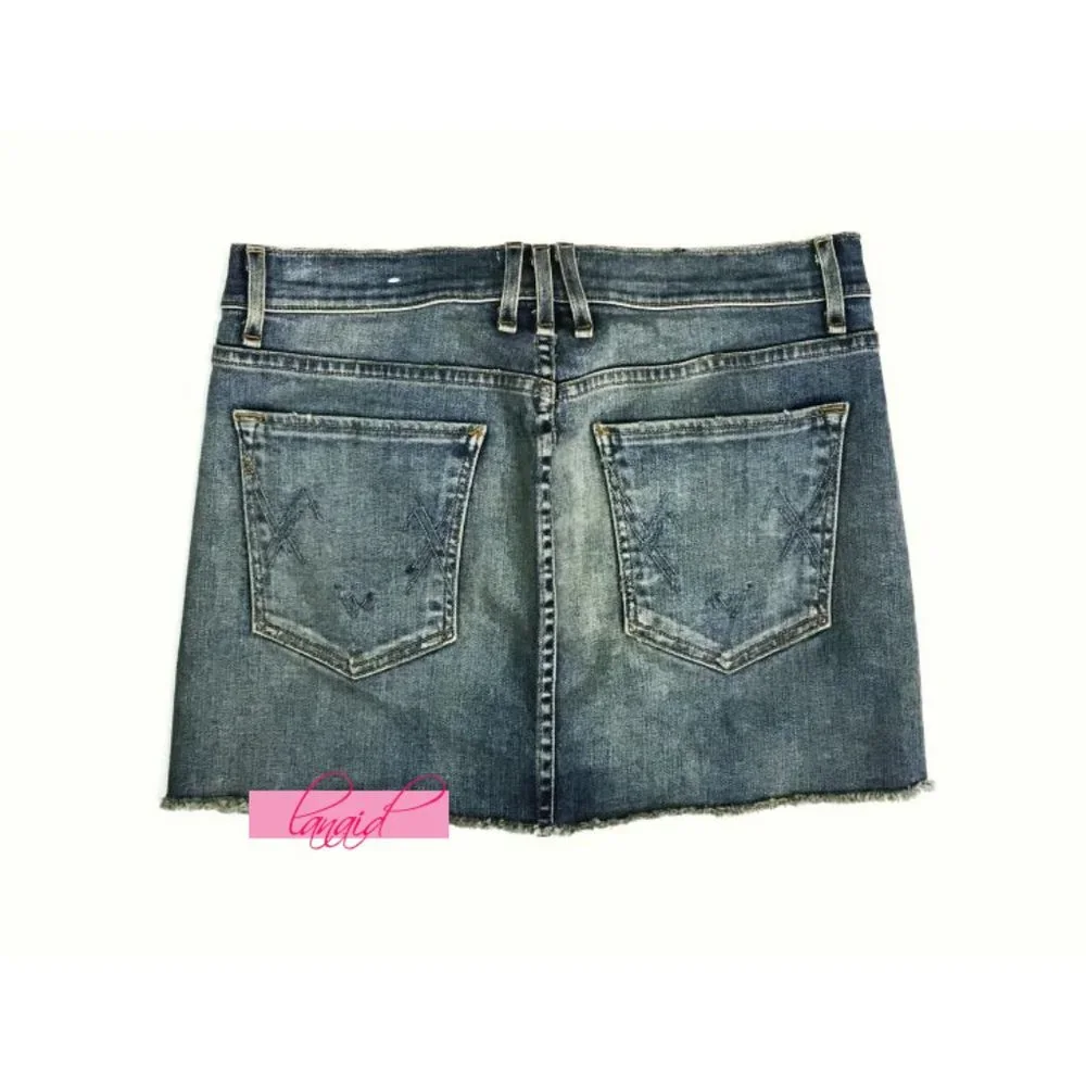 McGuire Deconstructed Denim Mini Skirt Stretchy Distressed Destroyed Ripped Jean